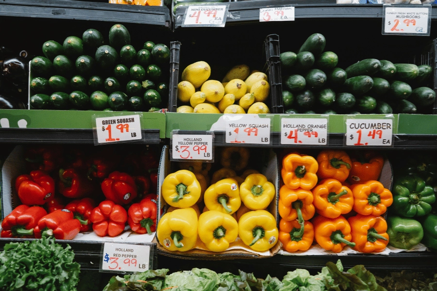 fresh produce for sale at the grocery store 